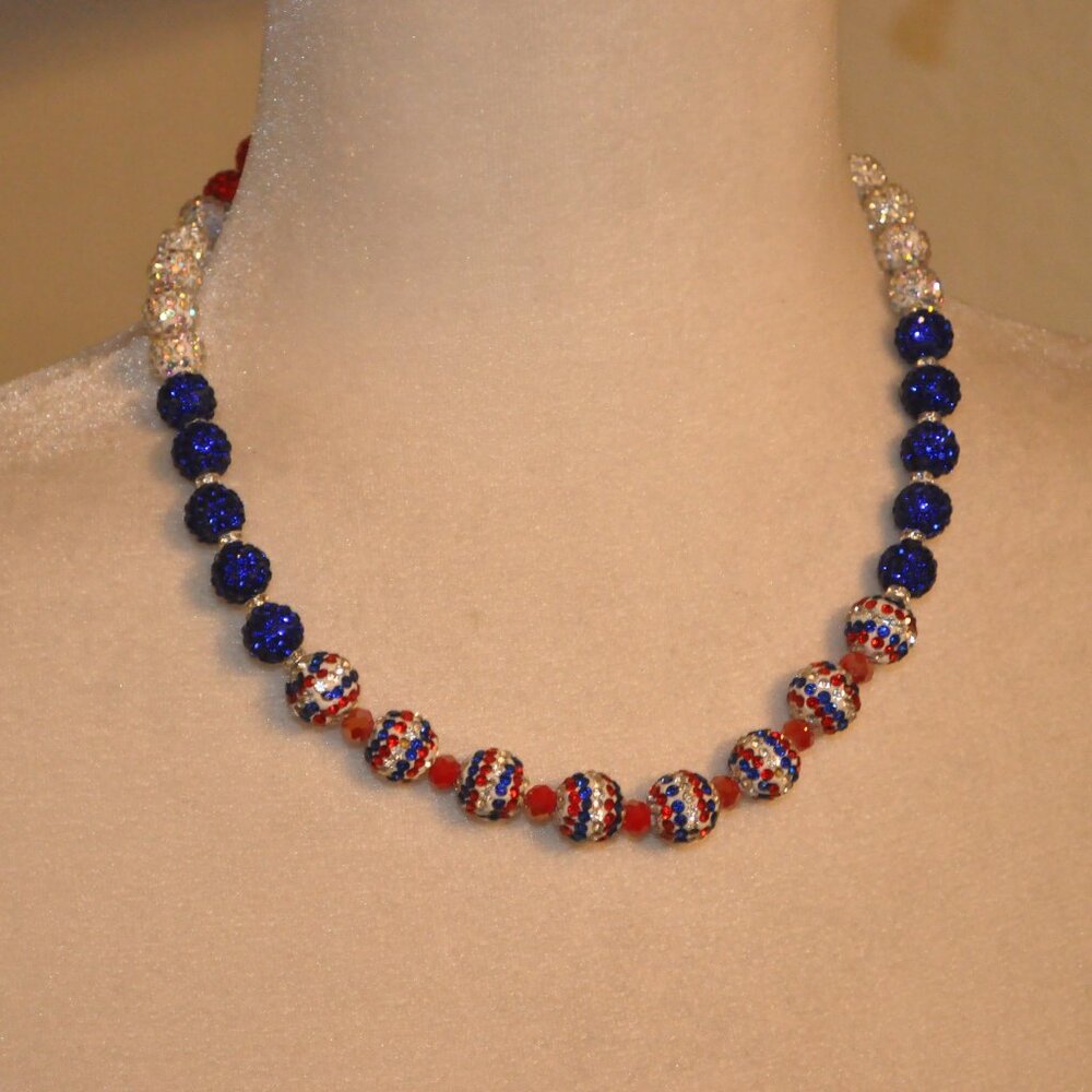 Crystalized Beaded Patriotic Short Necklace